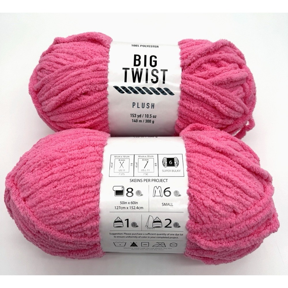 Big Twist PLUSH Yarn - ELECTRIC PINK - Set of 2 - Dye Lot# JF24-023A - 10.5oz